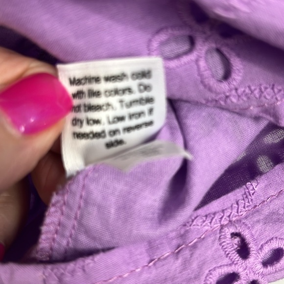 Croft & Barrow Womens Top PS Purple Puff Short Sleeves Eyelet Floral Keyhole EUC - Picture 8 of 13